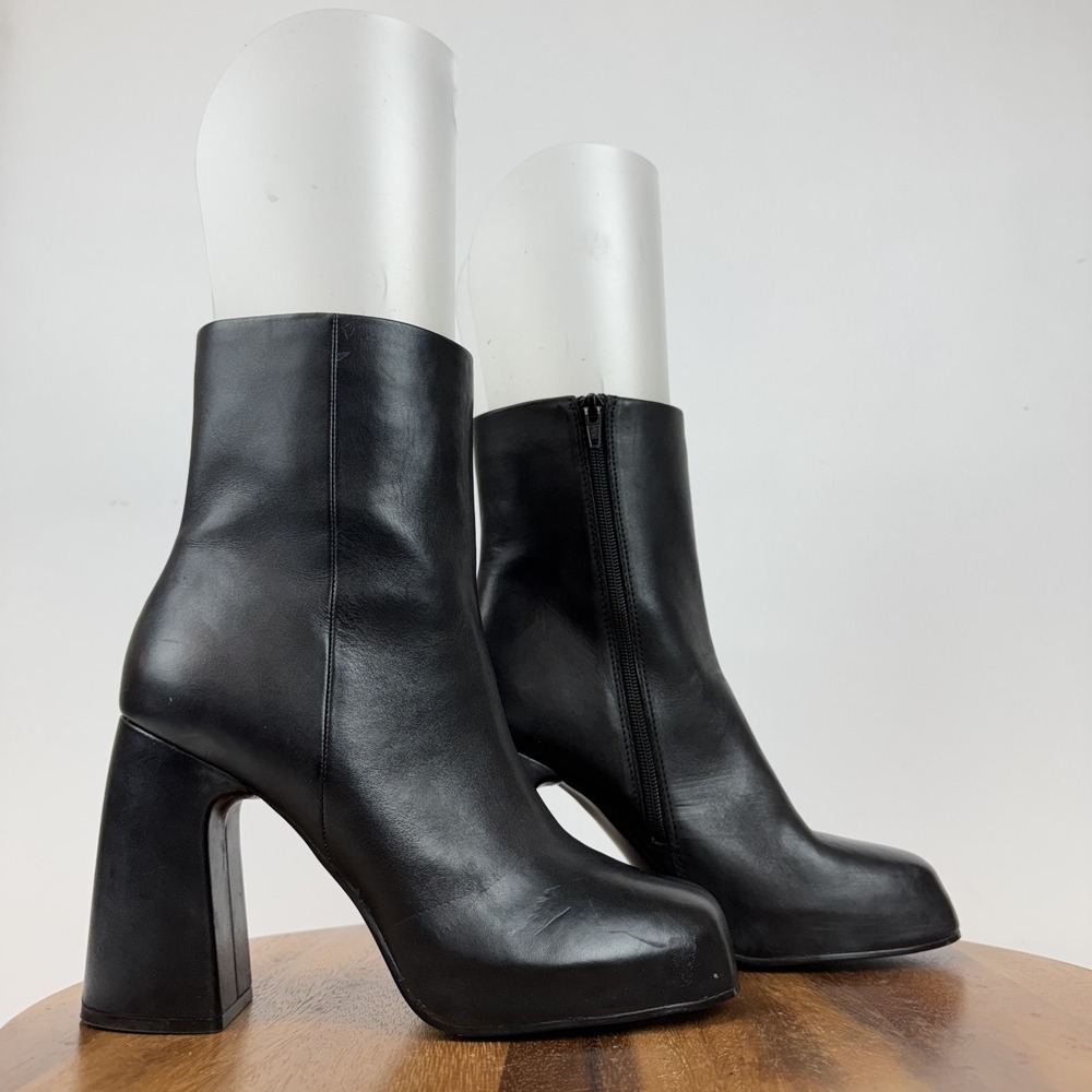 Womens Steve Madden Cami Black Leather Zip Platfrom Heeled Boots Size 10 M GUC